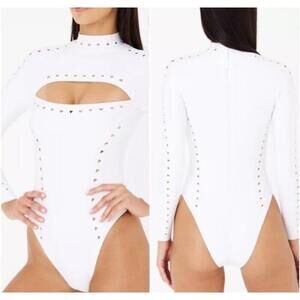 gigi c swimsuit surfsuit small S white cutout scuba long sleeve alexis beach